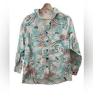 Vintage 90s 80s Shark Week Retro Button Down Collared Blouse Size Medium